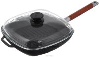 Сковорода- гриль чугунная Биол 260х260 со съёмной ручкой и стеклянной крышкой